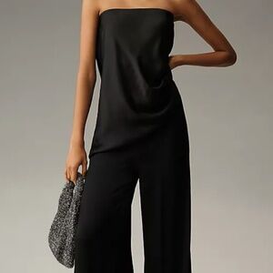 Anthropologie Black silk pull on strapless jumpsuit set Size XS